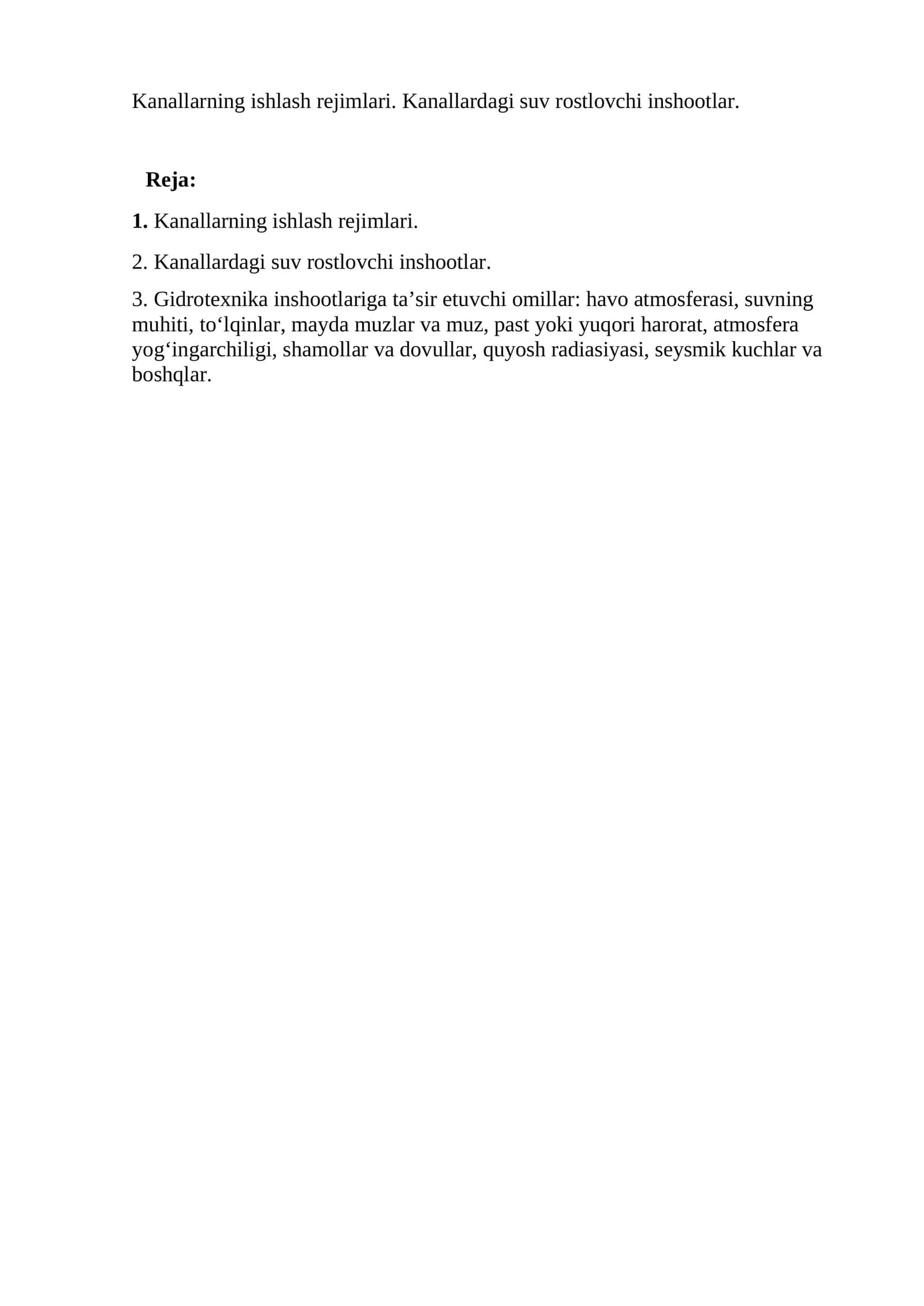 Gidrotexnika inshootlaridan foydalanish