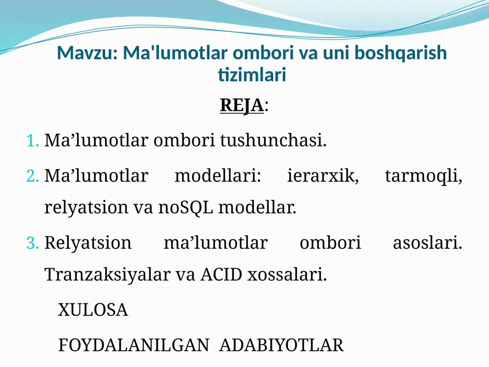 Ma'lumotlar ombori va uni boshqarish tizimlari