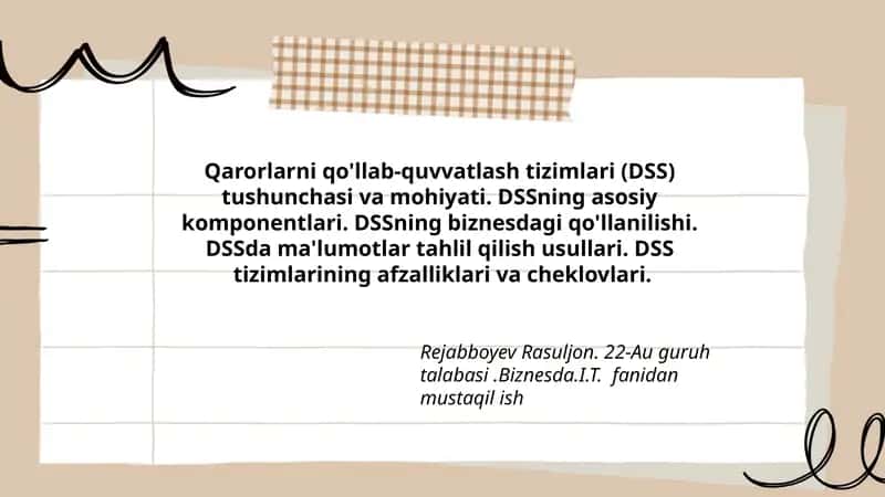 Qarorlarni qo'llab-quvvatlash tizimlari (DSS)