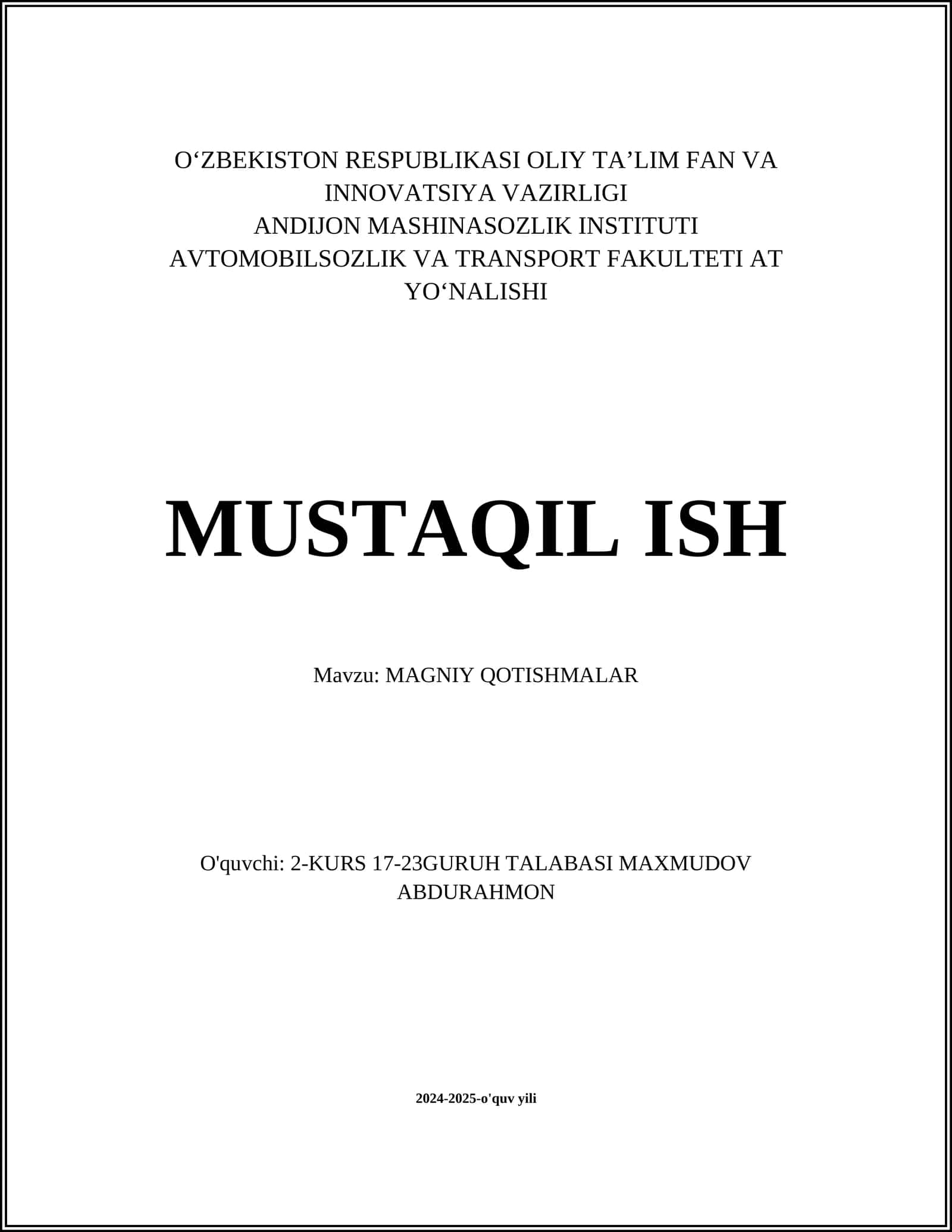 MAGNIY QOTISHMALAR