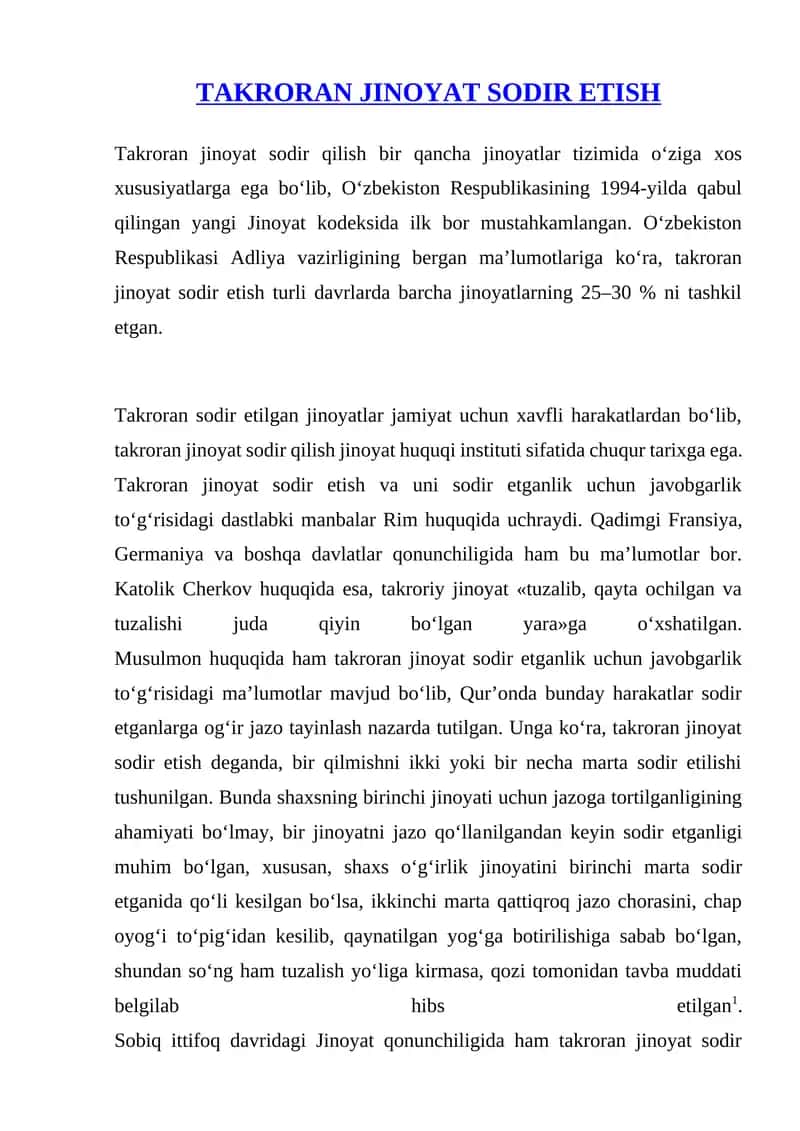 ТAKRORAN JINOYAT SODIR ETISH