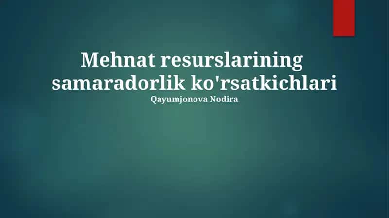 Mehnat Resurslarining Samaradorlik Ko'rsatkichlari