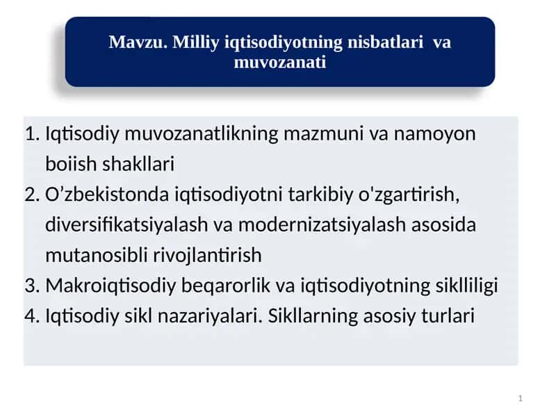 iqtisodiy muvozanatlikning mazmuni va namoyon boiish shakllari