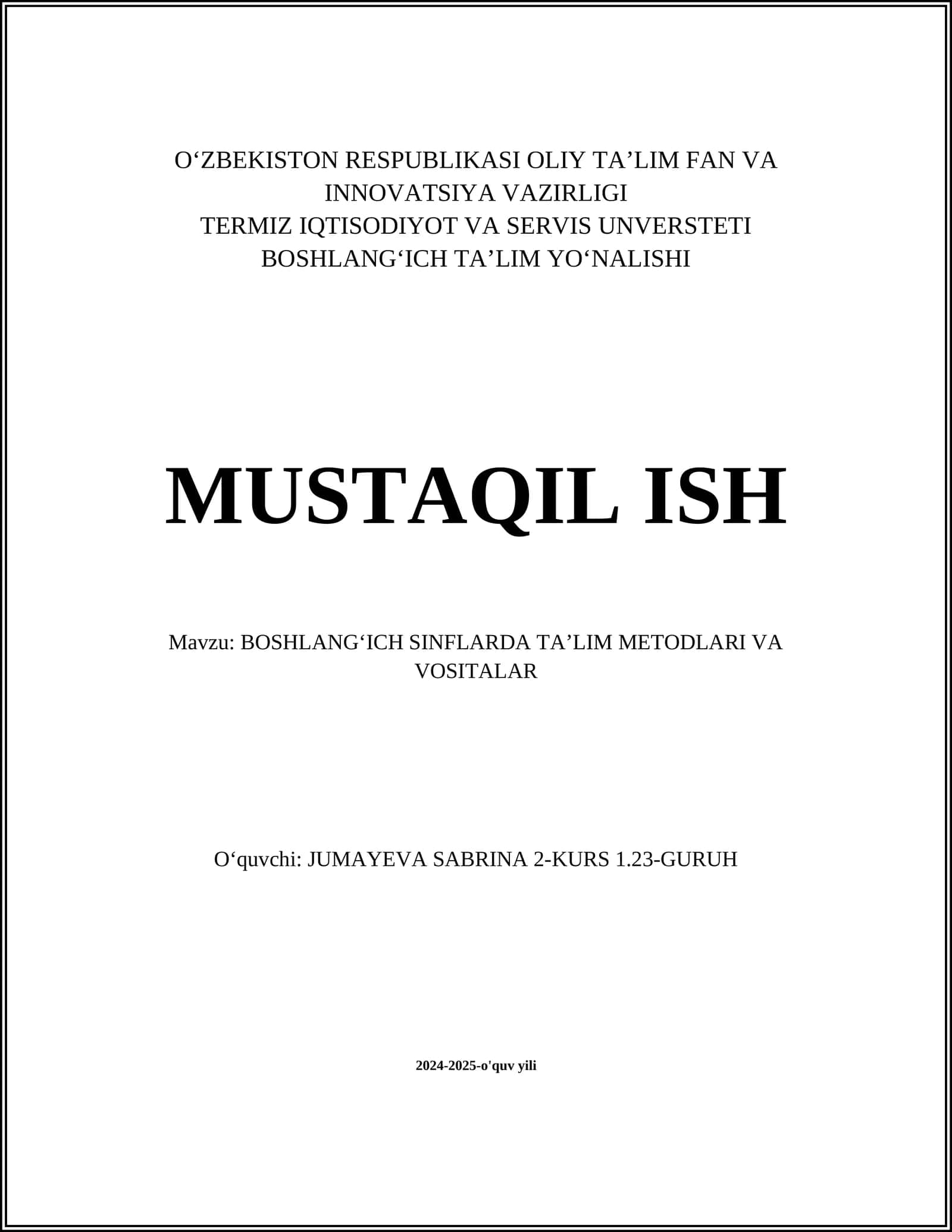 Ta'lim texnologiyalari boshlang'ich sinflarda