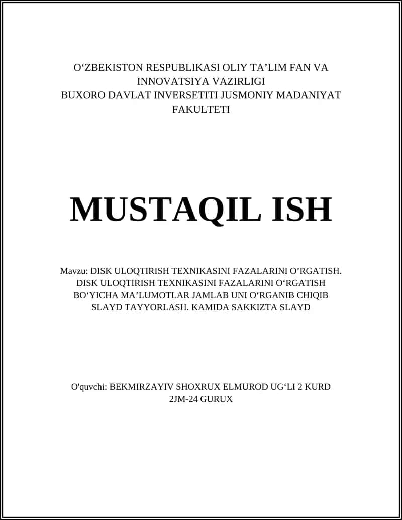 DISK ULOQTIRISH TEXNIKASINI FAZALARINI O’RGATISH