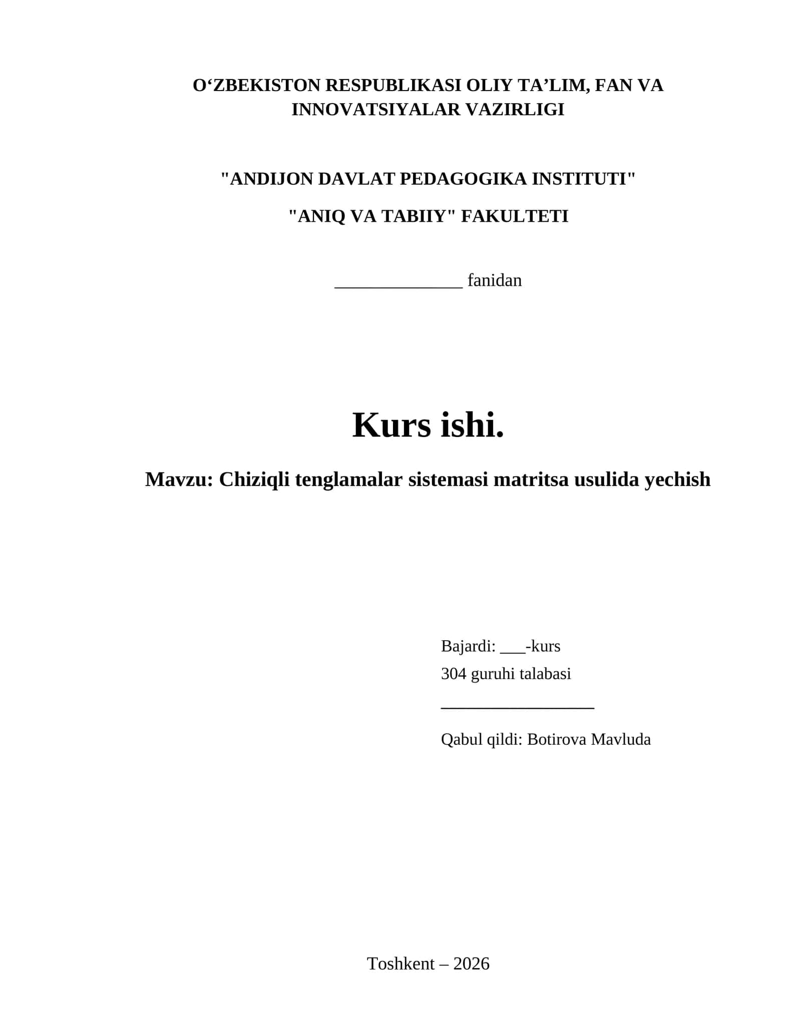 Chiziqli tenglamalar sistemasi matritsa usulida yechish