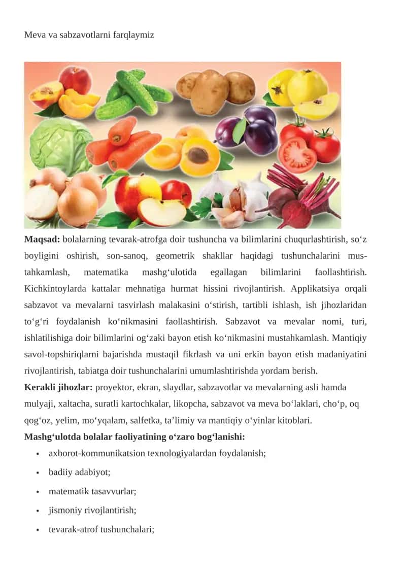 Meva va sabzavotlarni farqlaymiz