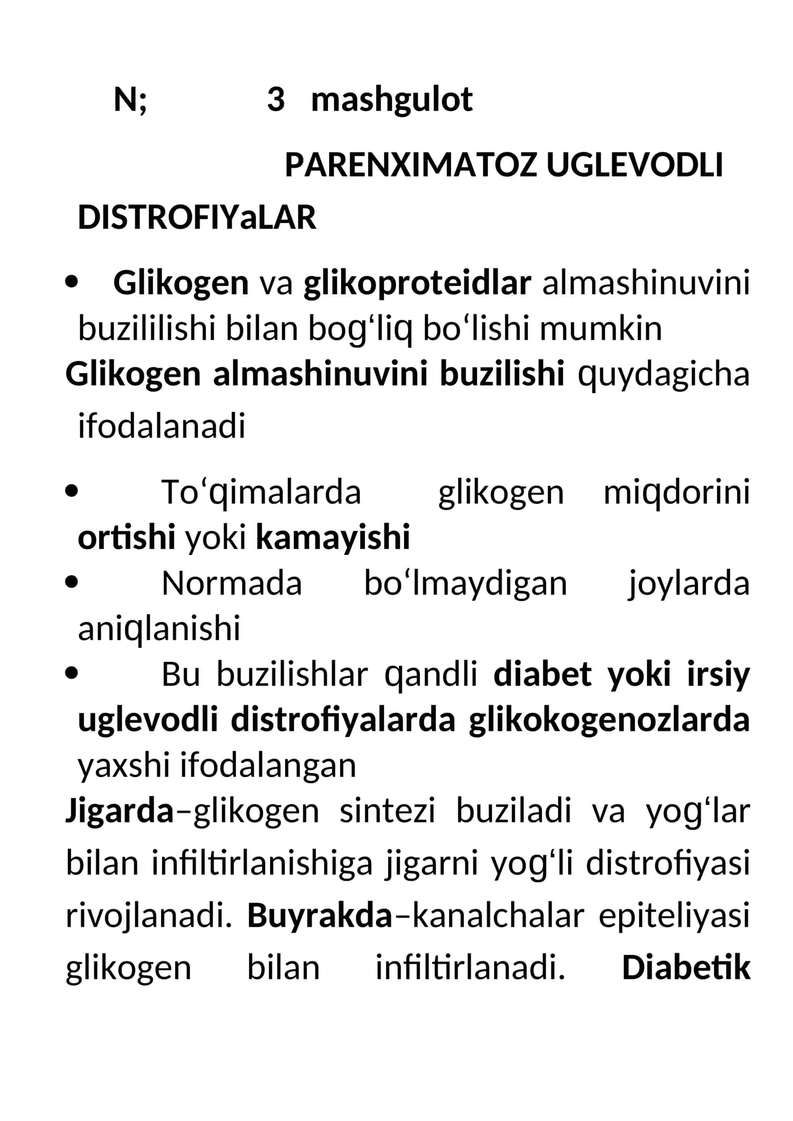 PARENXIMATOZ UGLEVODLI DISTROFIYaLAR