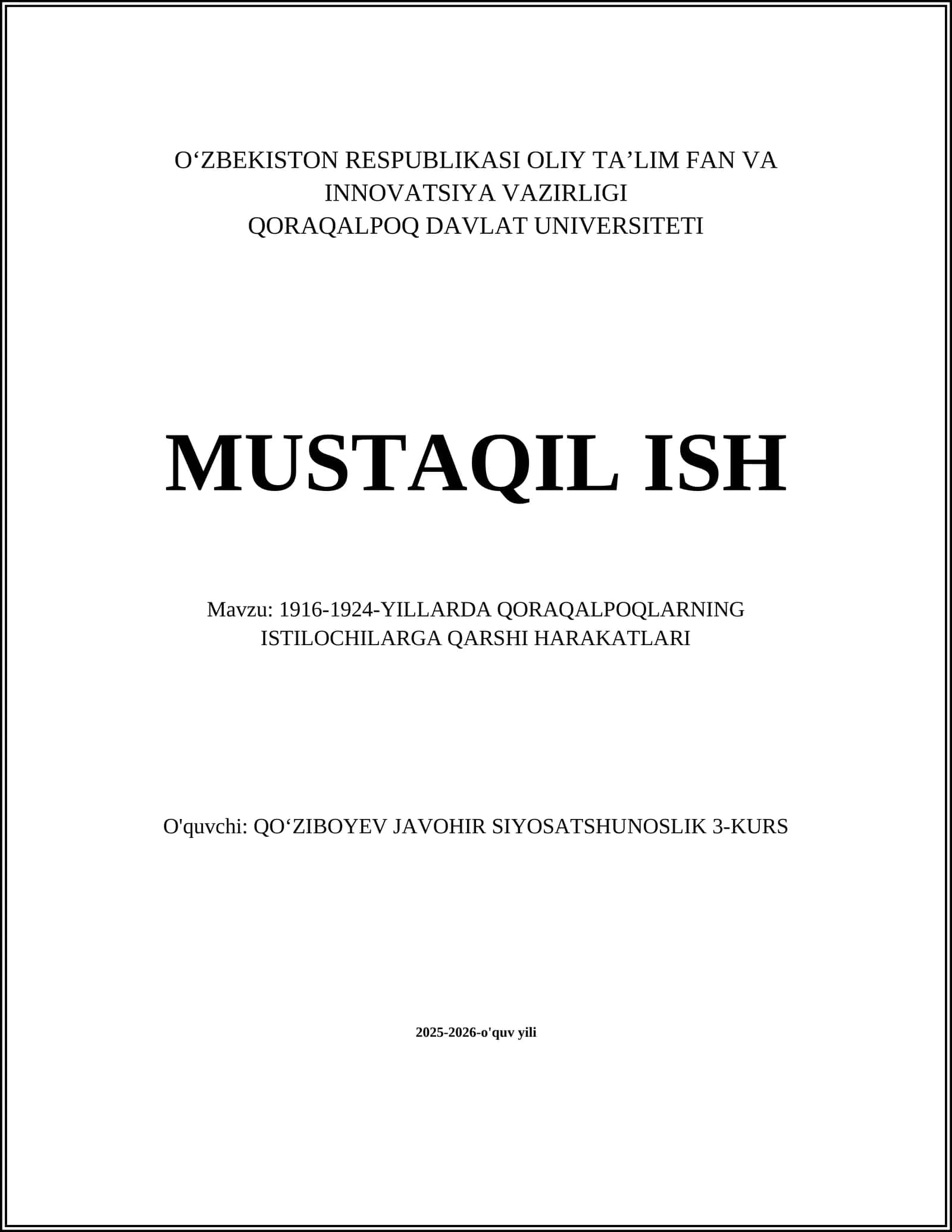 1916-1924-YILLARDA QORAQALPOQLARNING ISTILOCHILARGA QARSHI HARAKATLARI