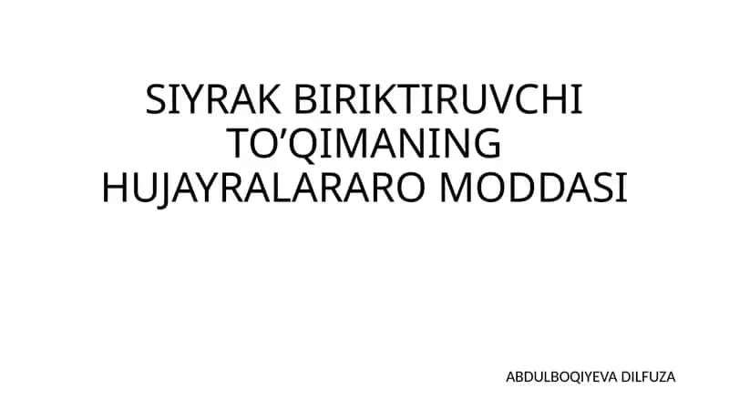 Siyrak Biriktiruvchi To'qimaning Hujayralararo Moddasi