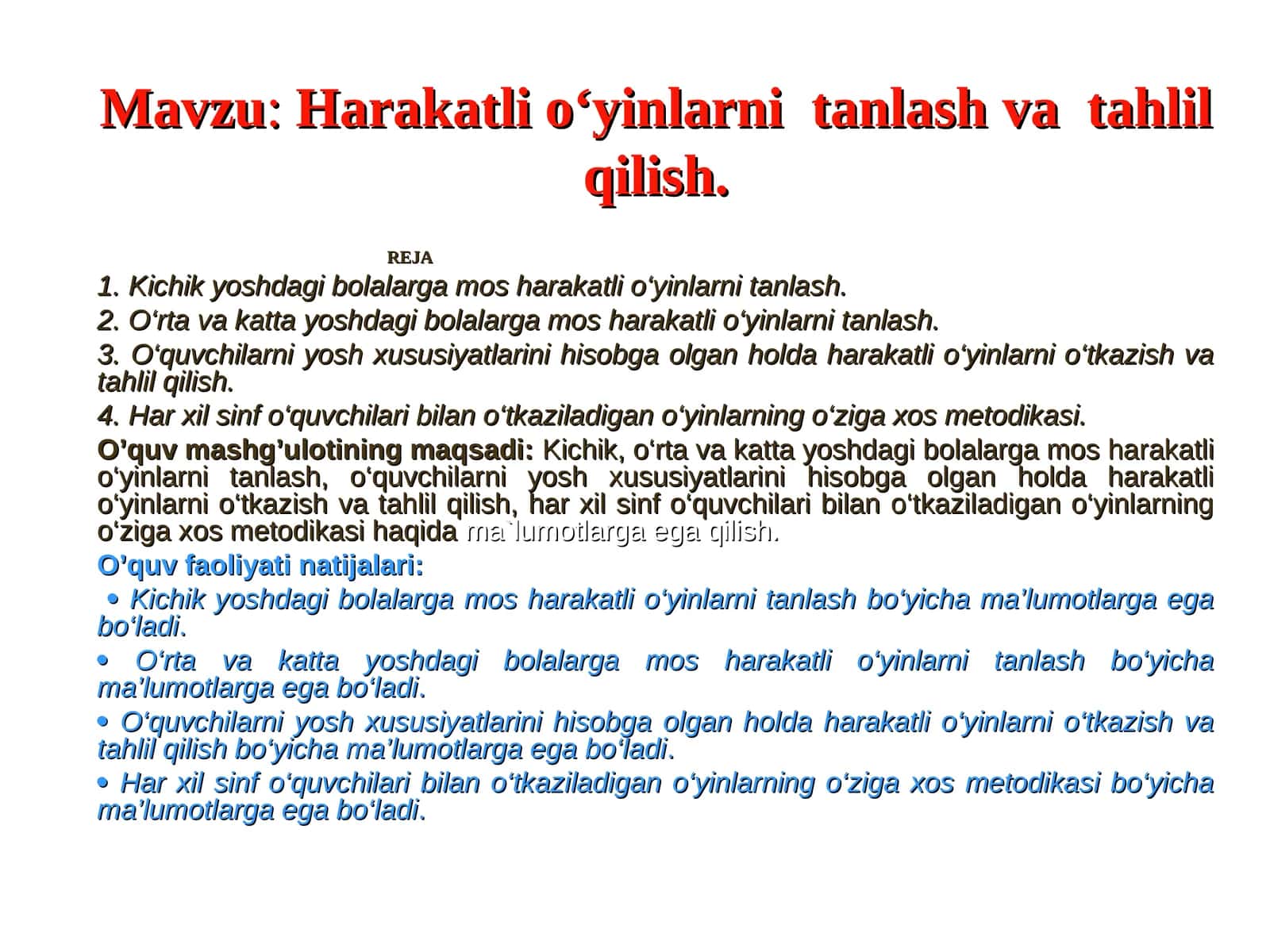 Harakatli o‘yinlarni tanlash