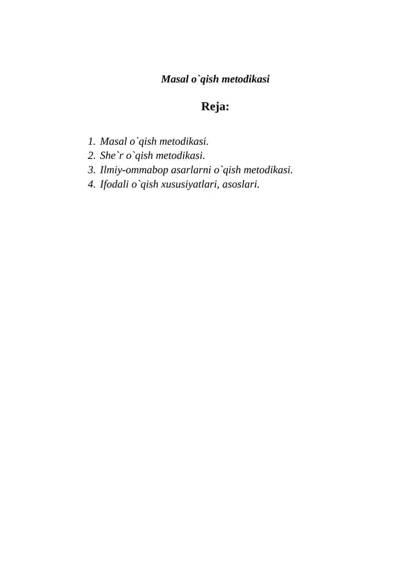 Masal o`qish metodikasi