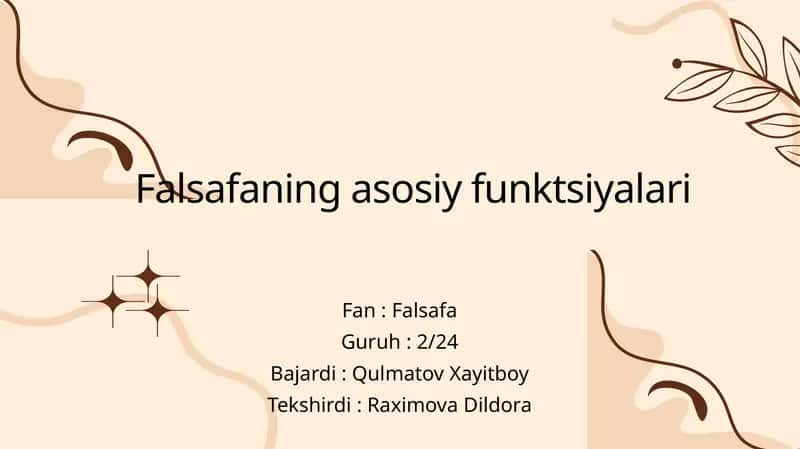 Falsafaning asosiy funktsiyalari