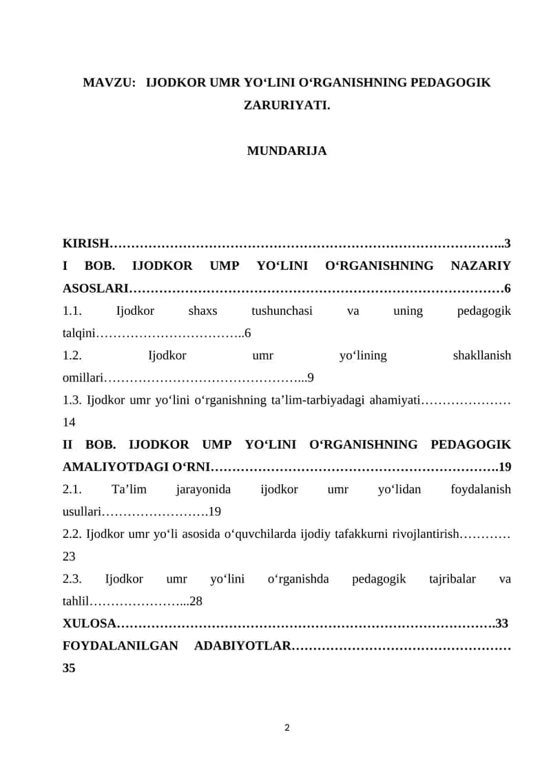 IJODKOR UMR YO‘LINI O‘RGANISHNING PEDAGOGIK ZARURIYATI