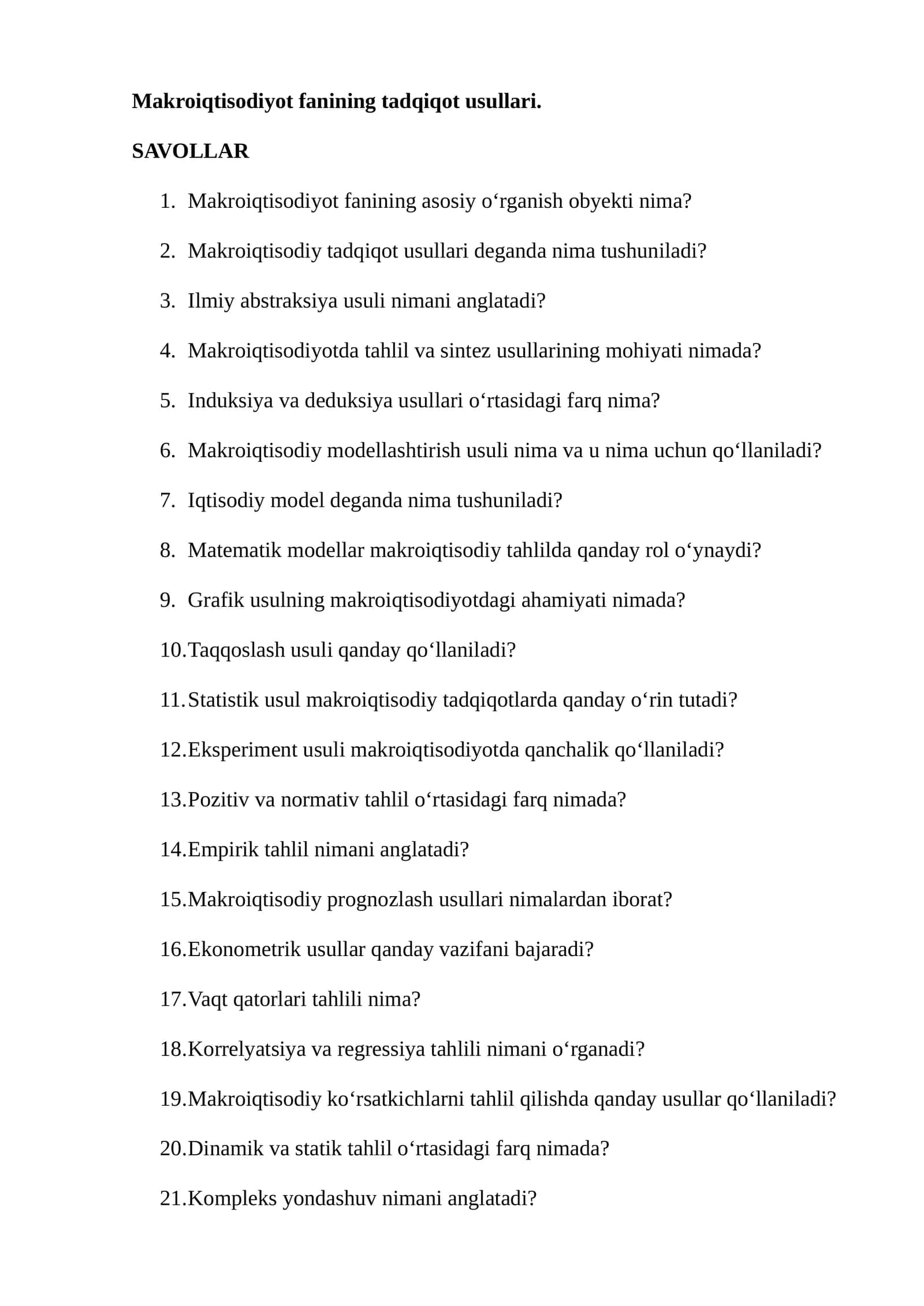 Makroiqtisodiyot fanining tadqiqot usullari
