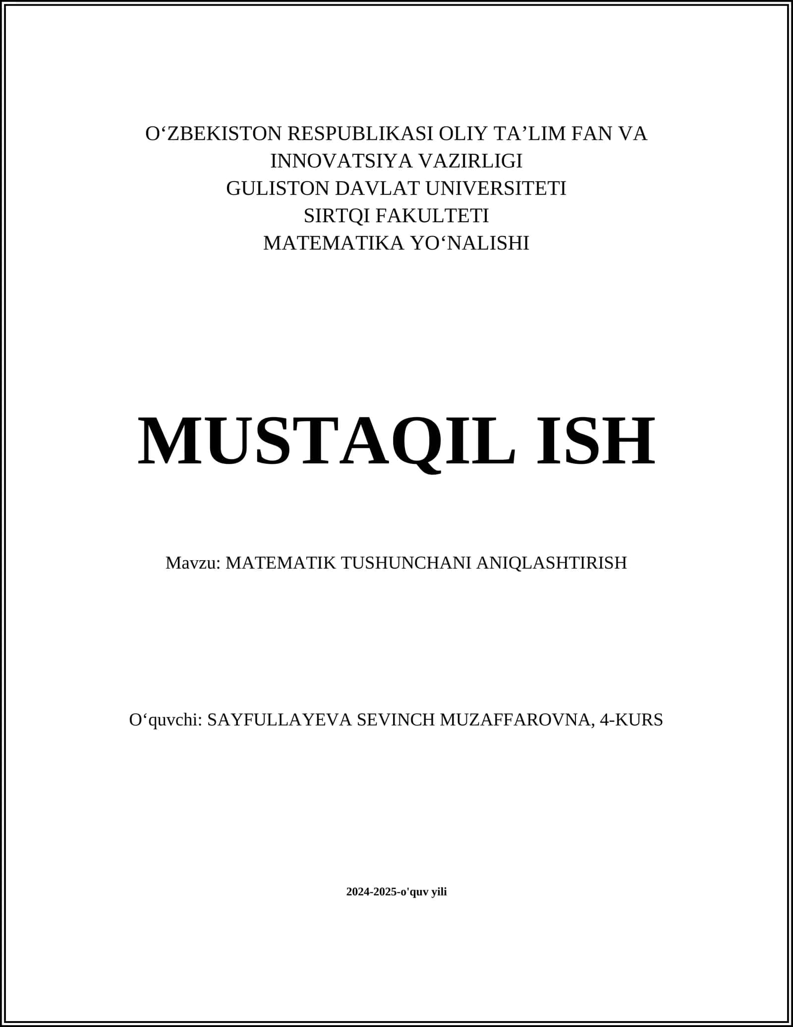 MATEMATIK TUSHUNCHANI ANIQLASHTIRISH