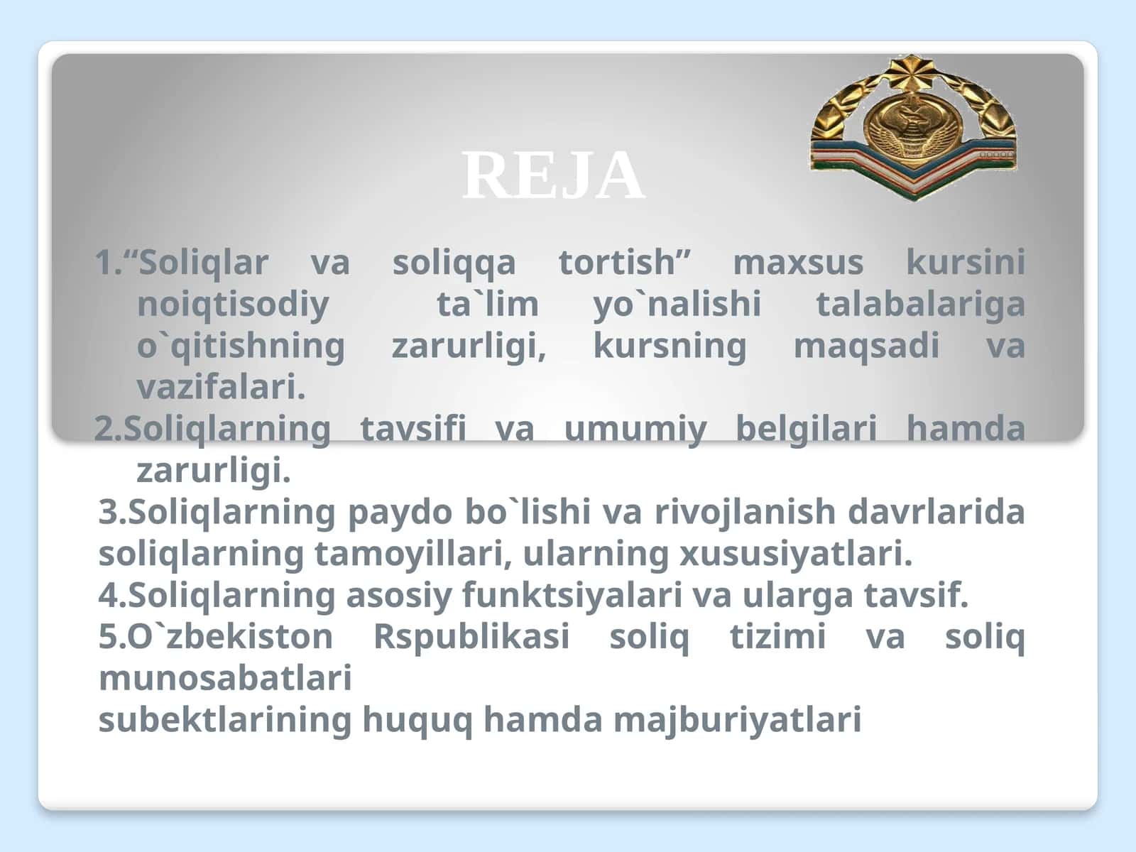 “Soliqlar va soliqqa tortish”