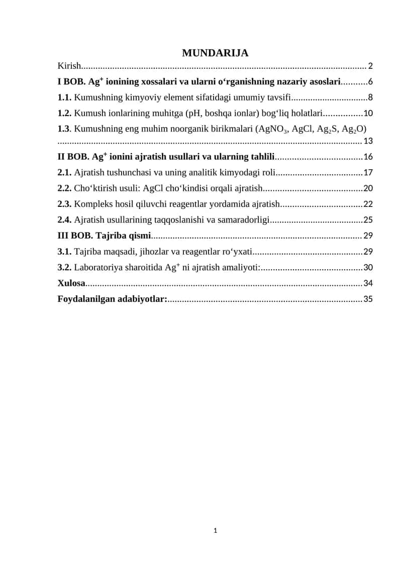 Ag⁺ (Kumush) ionining xossalari va ularni o‘rganishi