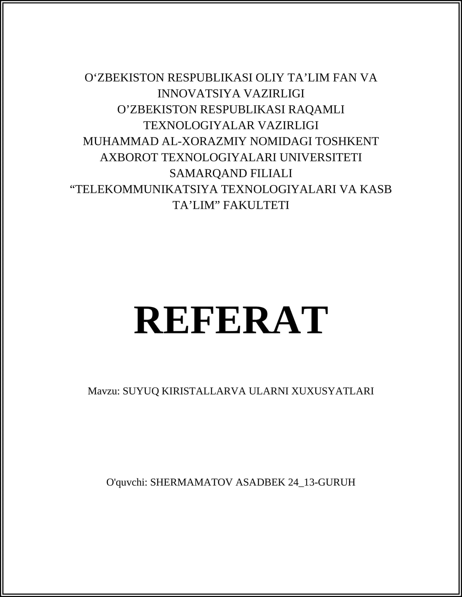 SUYUQ KIRISTALLARVA ULARNI XUXUSYATLARI