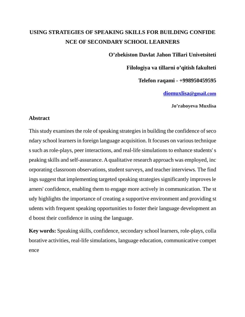 Using Strategies of Speaking Skills for Building Confidence of Secondary School Learners