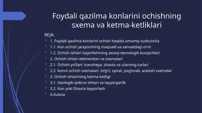 Foydali qazilma konlarini ochishning sxemasi