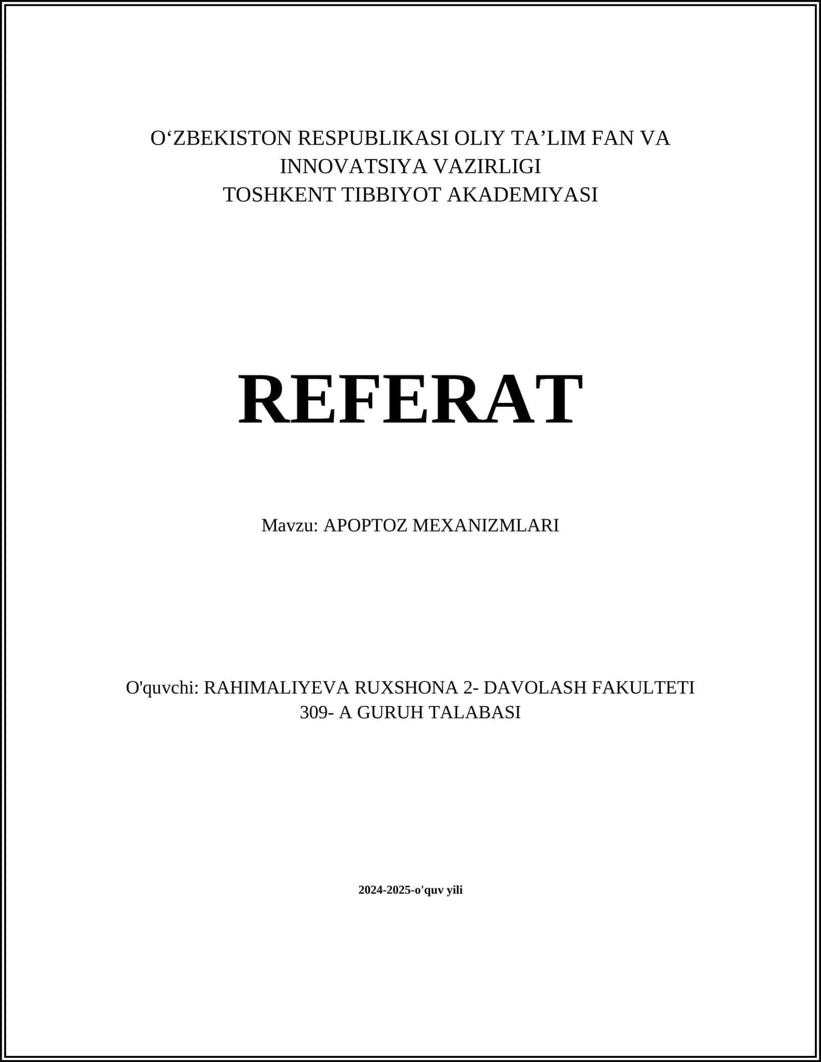 REFERAT: APOPTOZ MEXANIZMLARI
