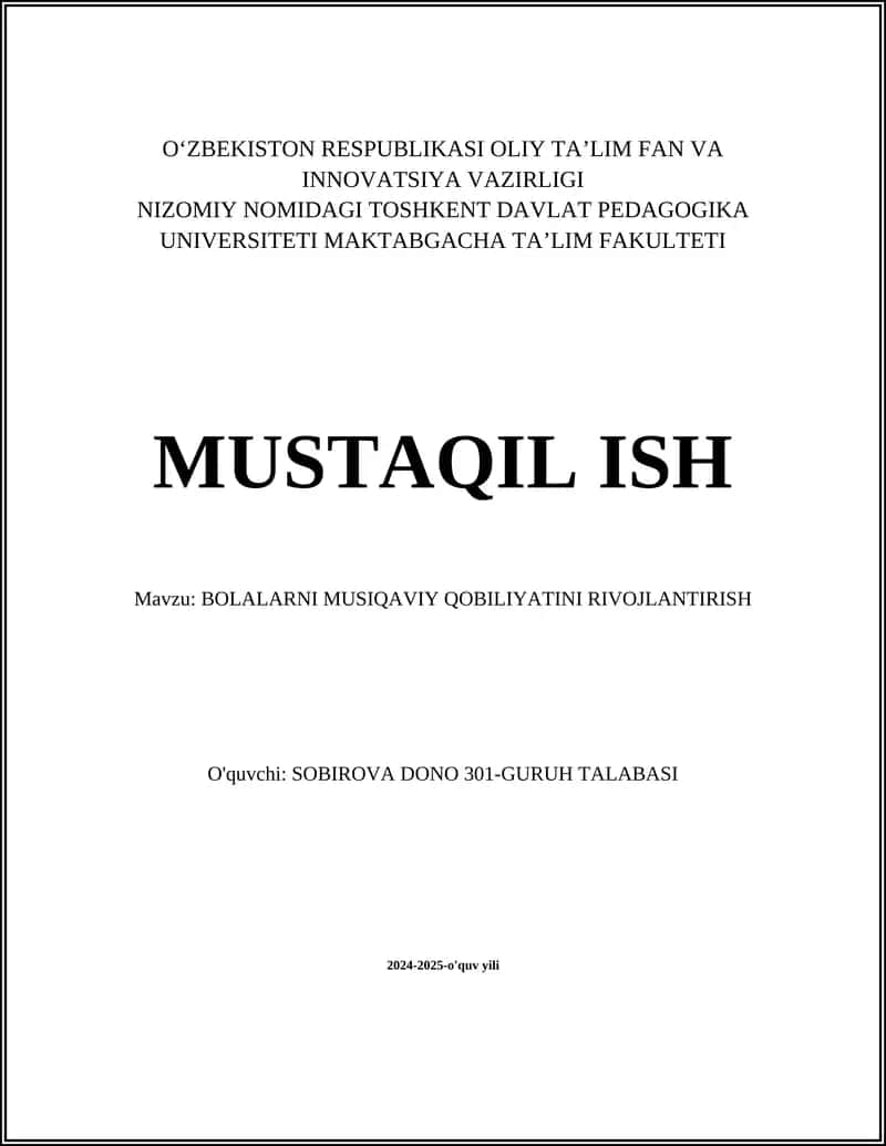 BOLALARNI MUSIQAVIY QOBILIYATINI RIVOJLANTIRISH