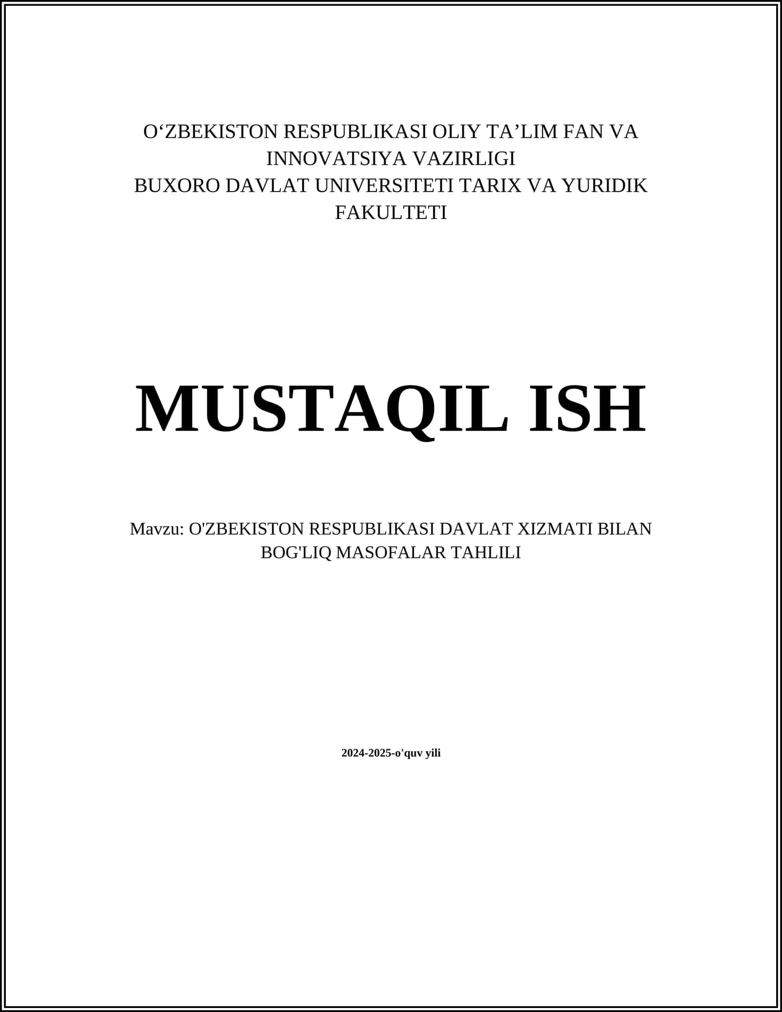 O'ZBEKISTON RESPUBLIKASI DAVLAT XIZMATI BILAN BOG'LIQ MASOFALAR TAHLILI