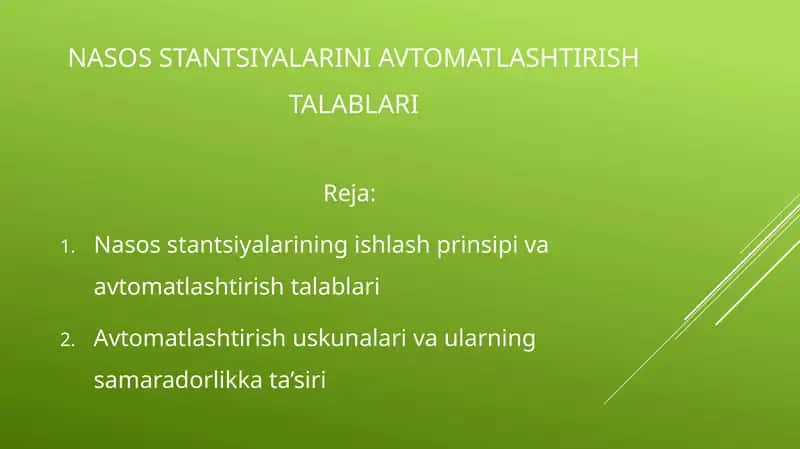 Nasos stantsiyalarini avtomatlashtirish talablari