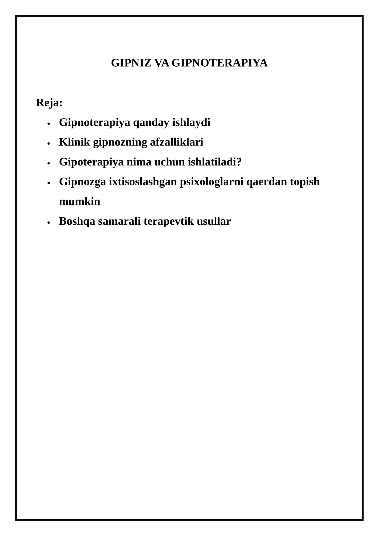 GIPNOZ VA GIPNOTERAPIYA