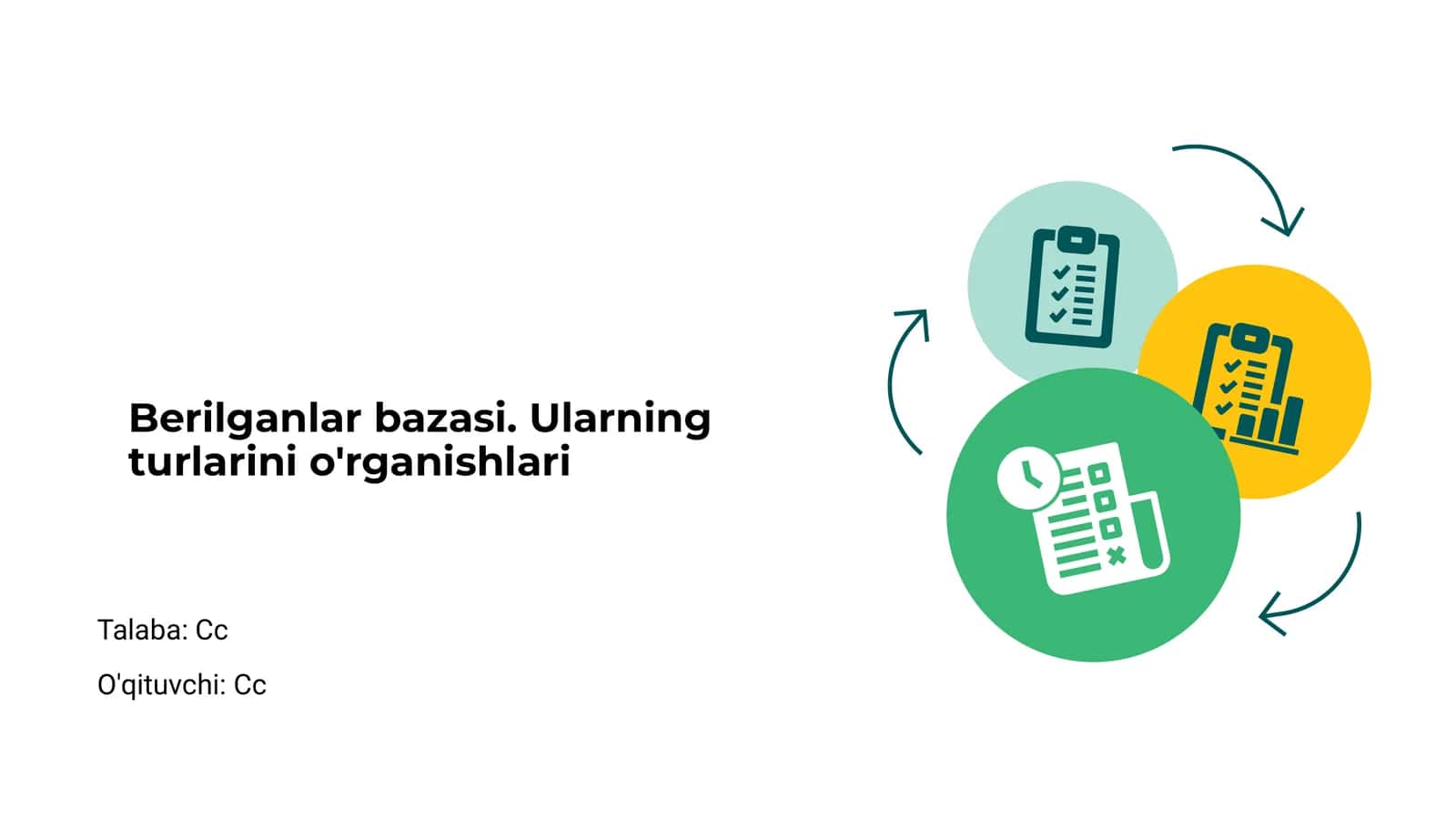 Berilganlar bazasi. Ularning turlarini o'rganishlari