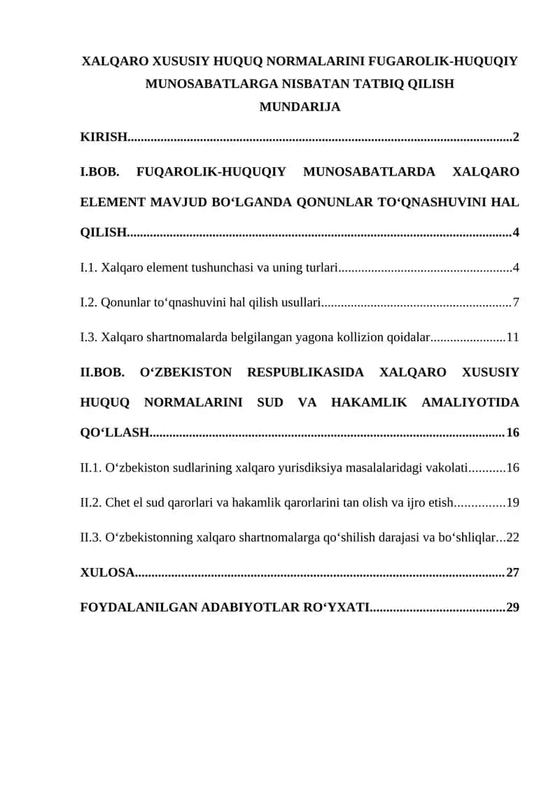 Xalqaro Xususiy Huquq Normalarini Fuqarolik-Huquqiy Munosabatlarga Nisbatan Tatbiq Qilish