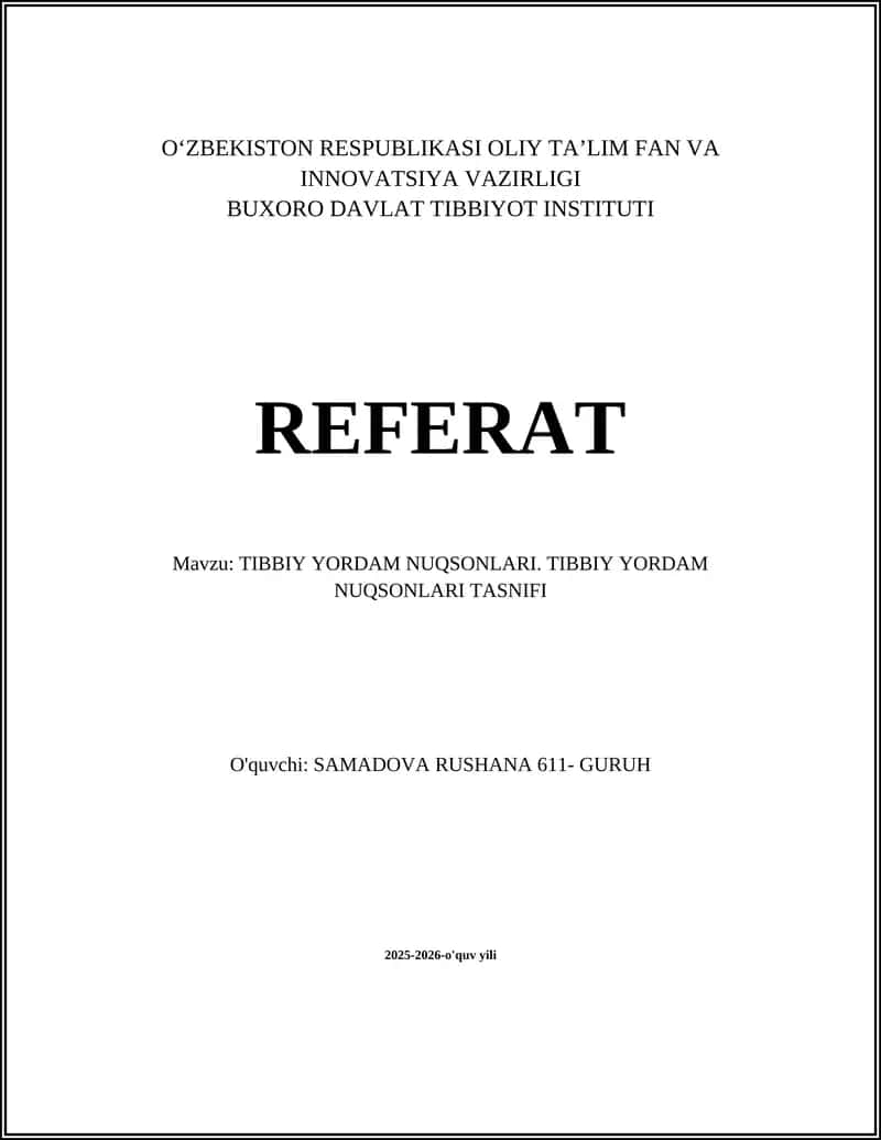 TIBBIY YORDAM NUQSONLARI