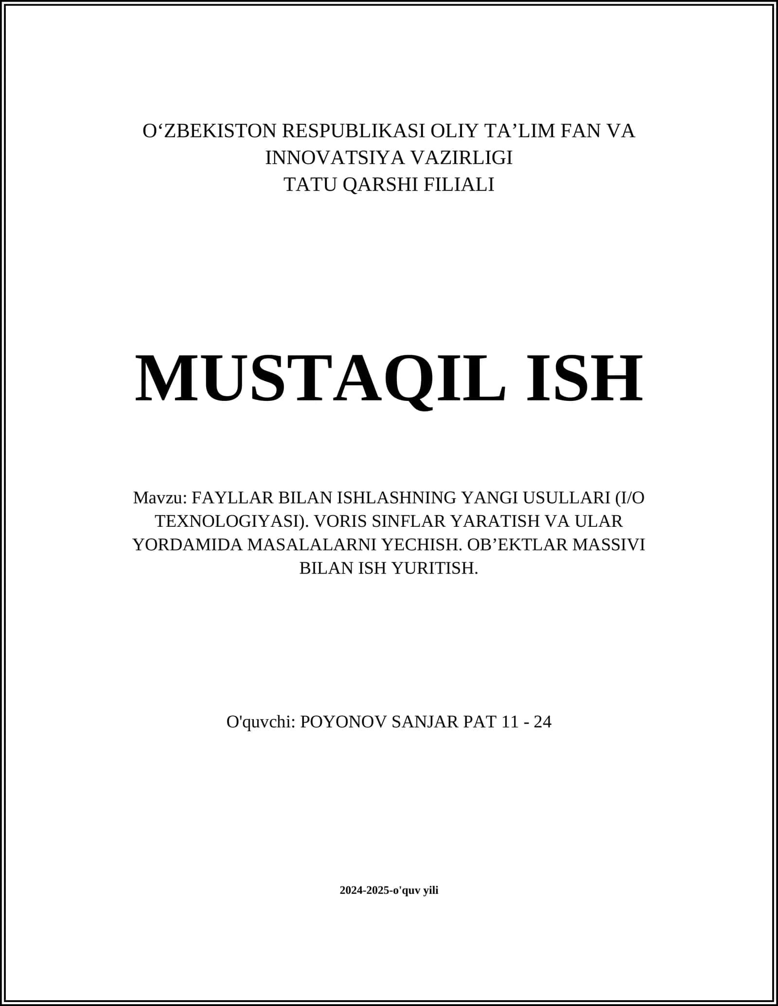 FAYLLAR BILAN ISHLASHNING YANGI USULLARI (I/O TEXNOLOGIYASI)