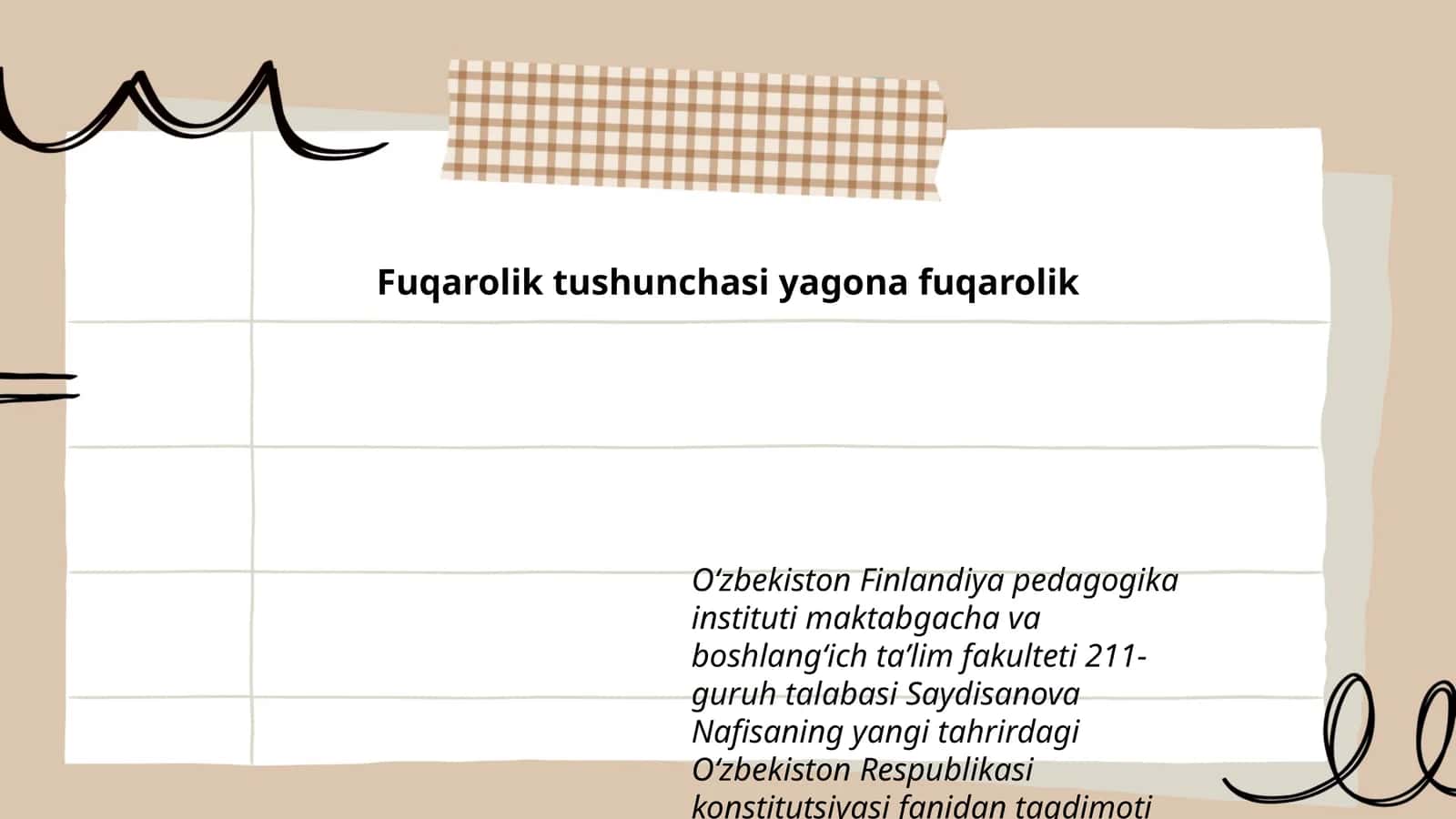 Oʻzbekiston Respublikasi Konstitutsiyasi fanidan taqdimoti
