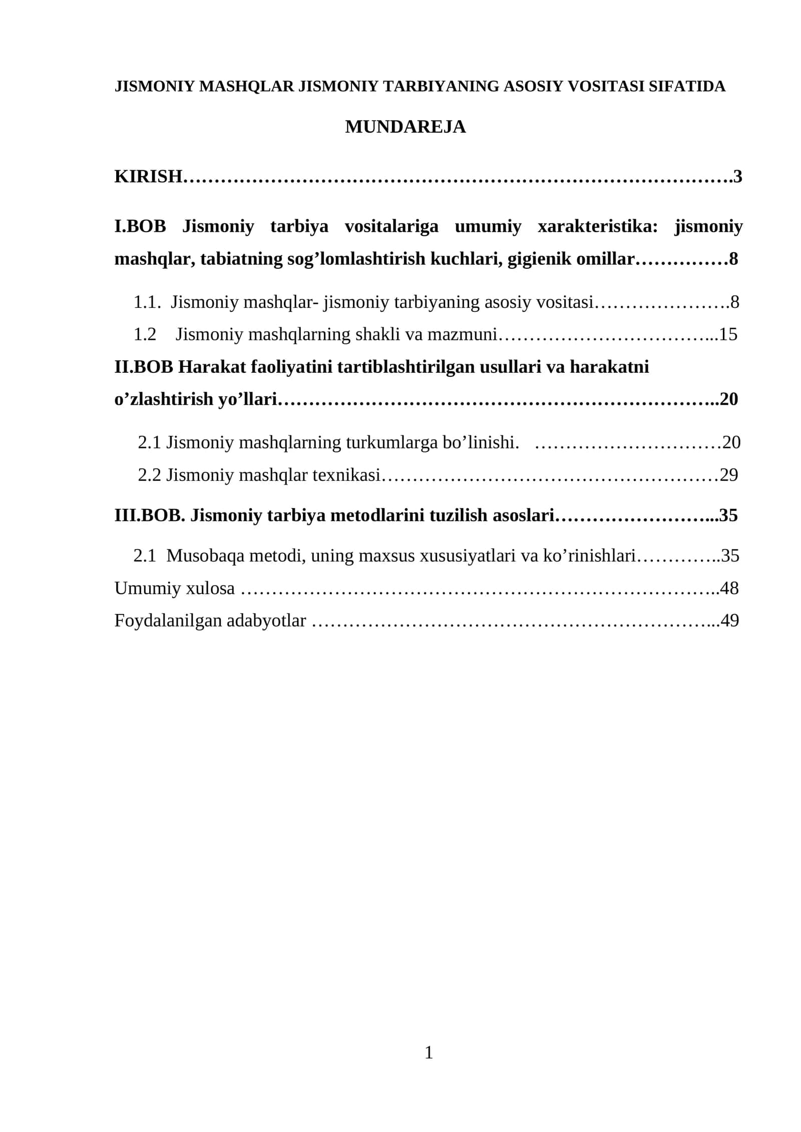 Jismoniy mashqlar Jismoniy tarbiyaning asosiy vositasi sifatida