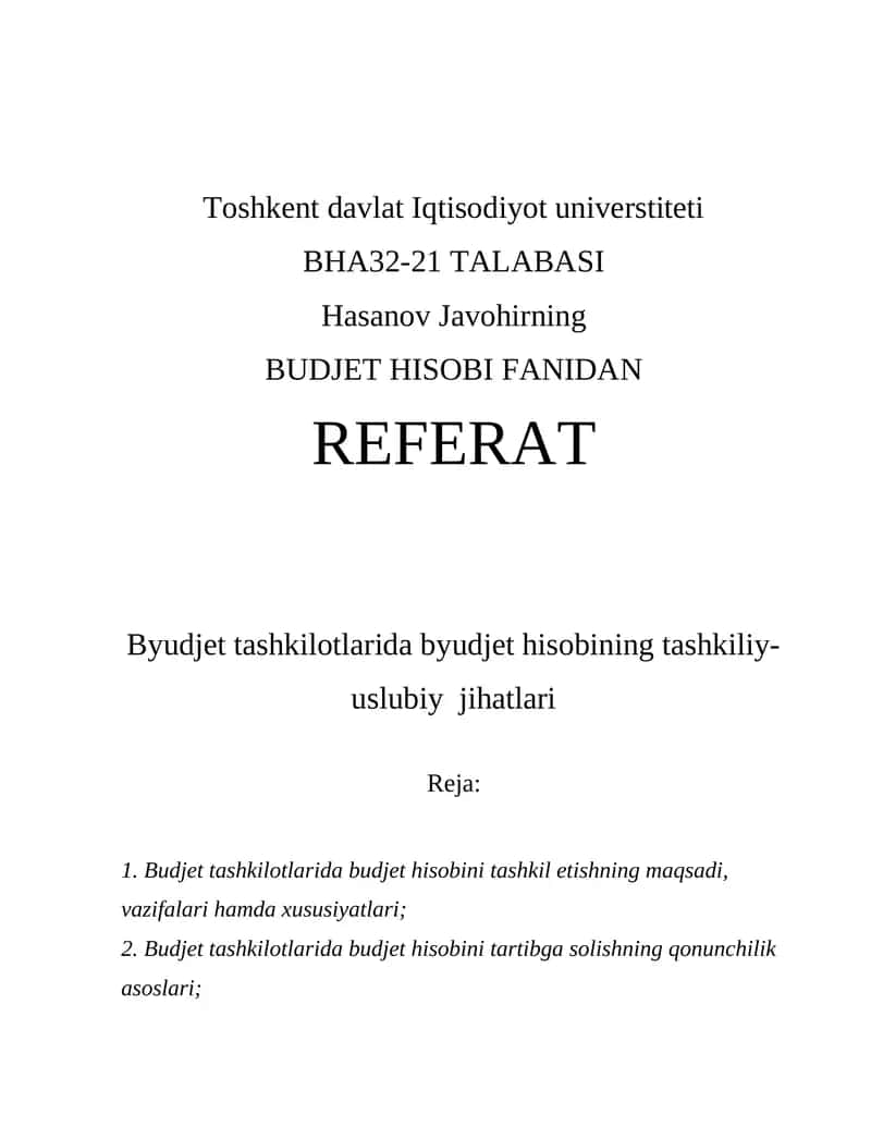Budjet hisobi fanidang referat