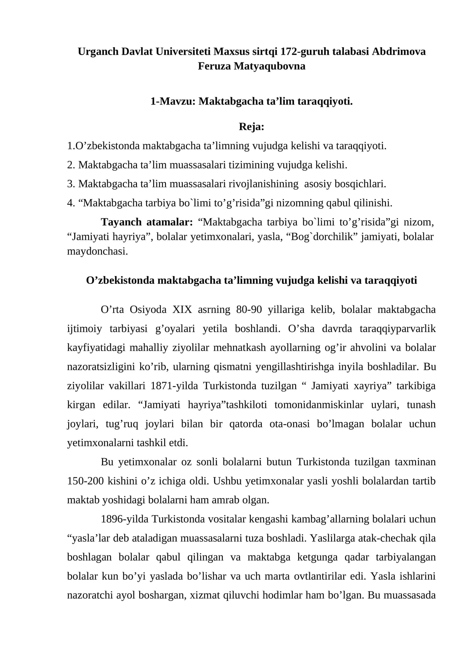 Maktabgacha ta’lim taraqqiyoti