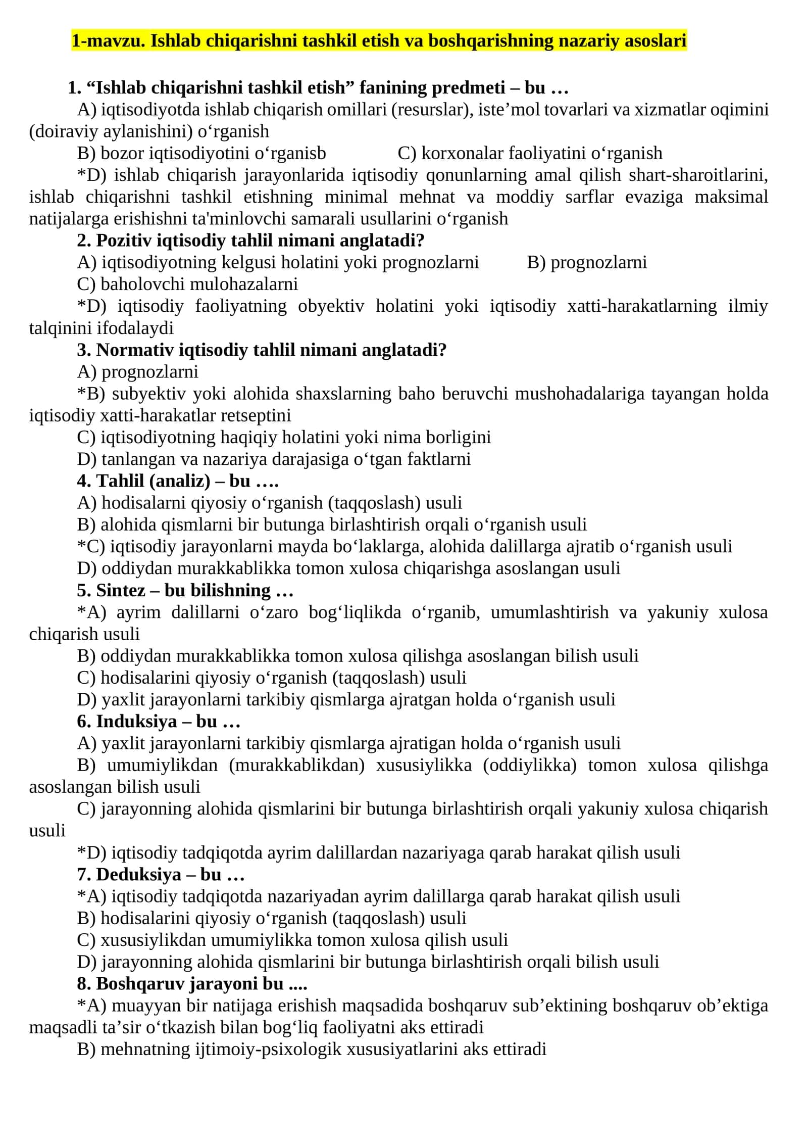 Ishlab chiqarishni tashkil etish va boshqarishning nazariy asoslari