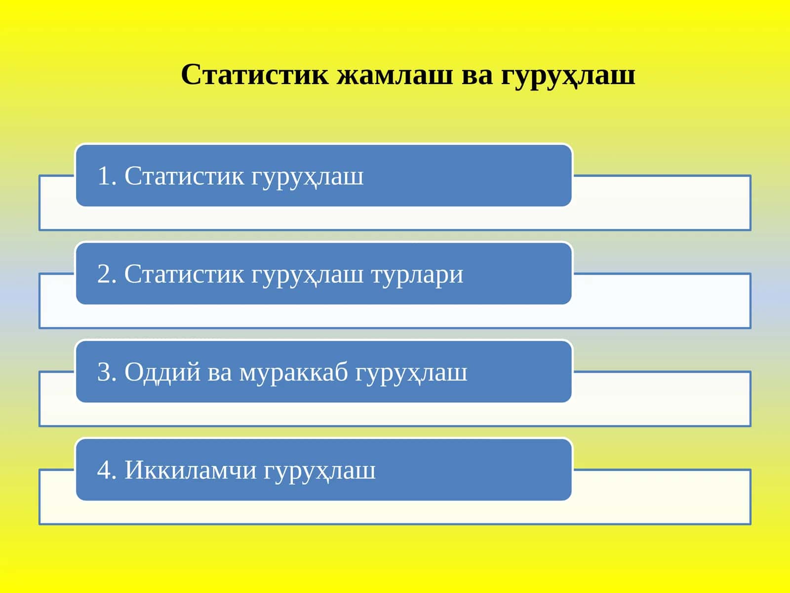 Статистик жамлаш ва гуруҳлаш