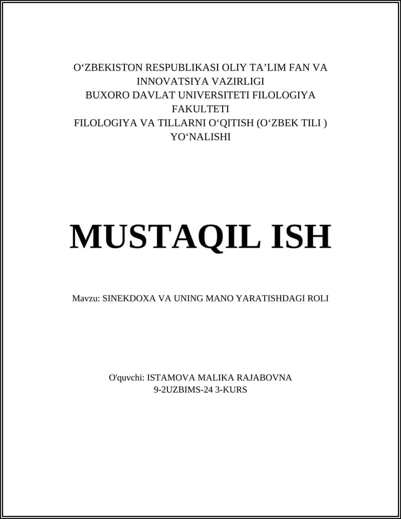 Sinekdoxa va uning mano yaratishdagi roli