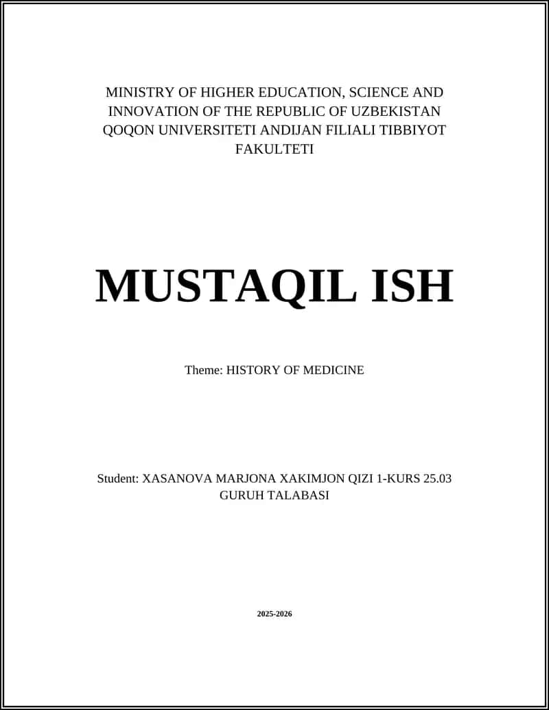 HISTORY OF MEDICINE