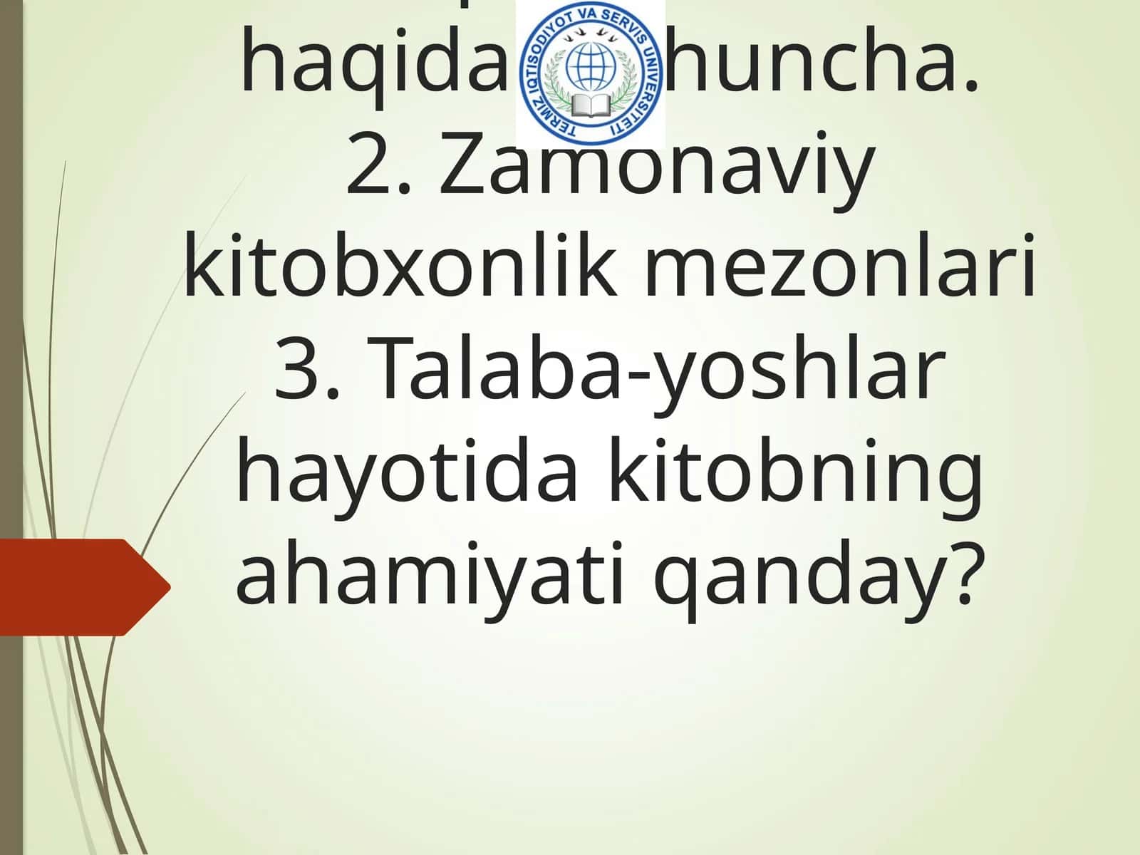 KITOBXONLIK FAOLIYATINI SHAKLLANTIRISH