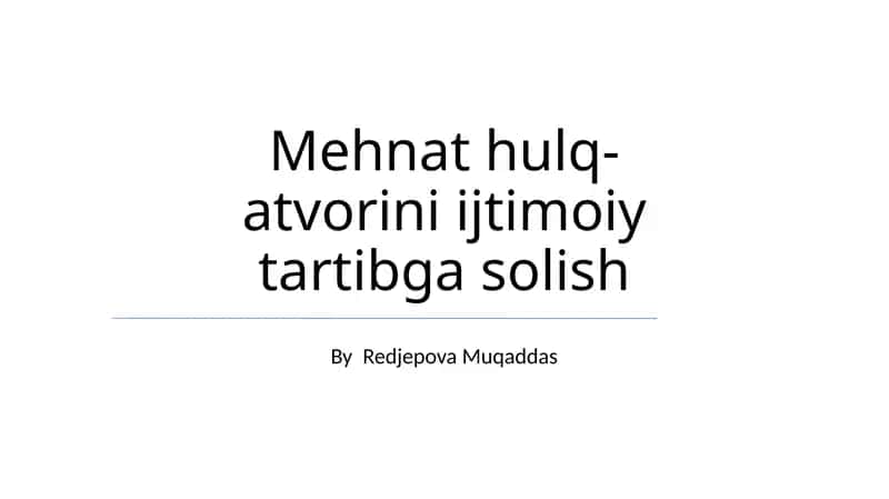 Mehnat hulq-atvorini ijtimoiy tartibga solish