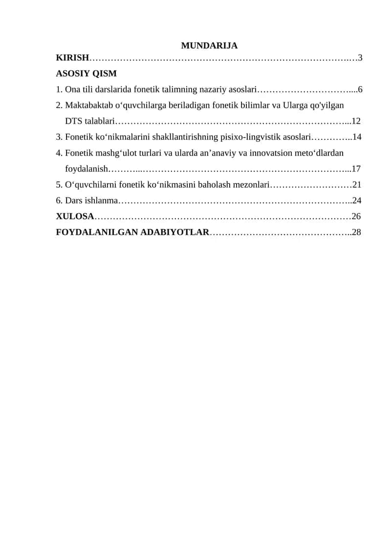 Ona tili darslarida fonetik mashg'ulotlarni tashkil etish