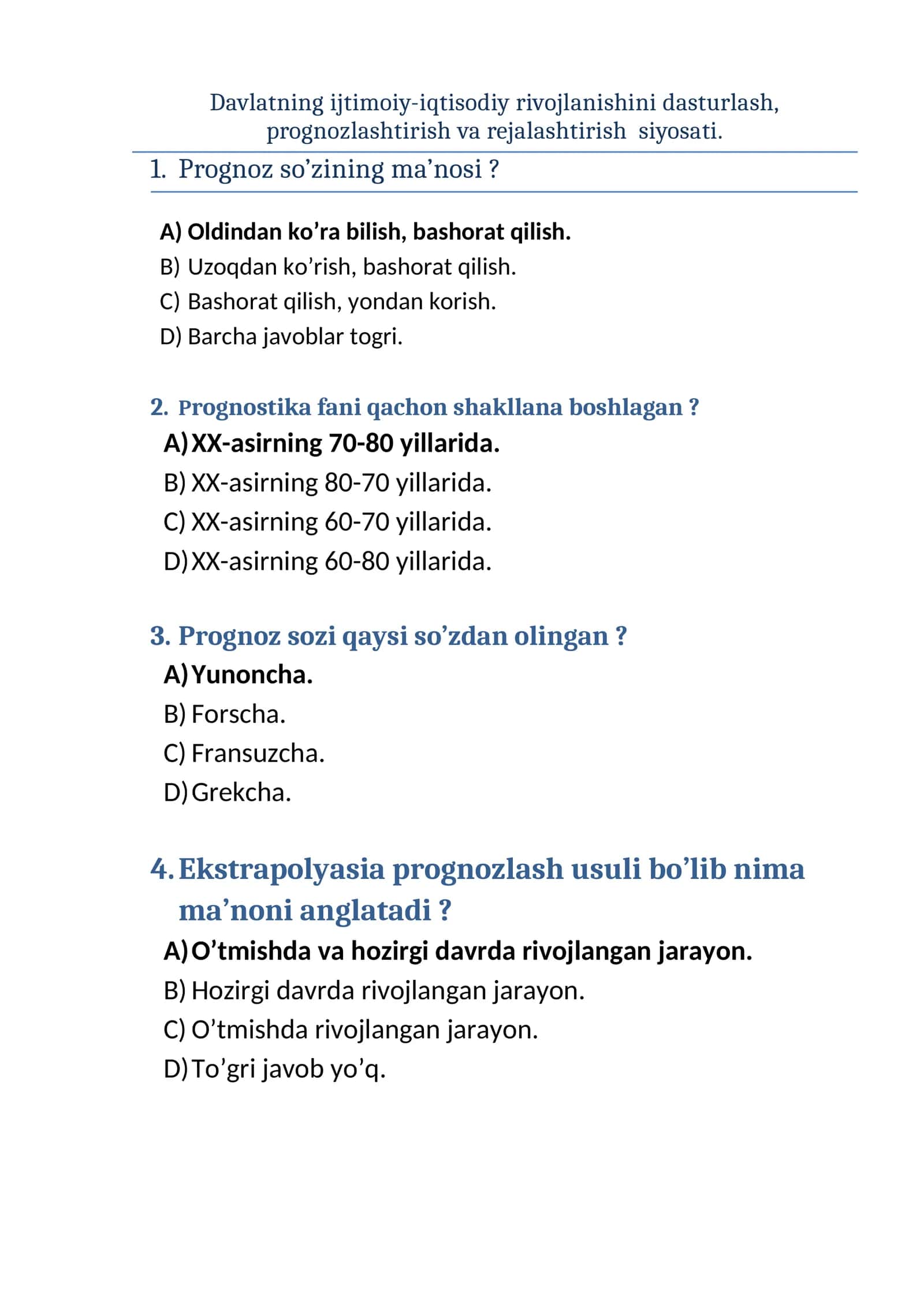 Davlatning ijtimoiy-iqtisodiy rivojlanishini dasturlash, prognozlashtirish va rejalashtirish siyosati