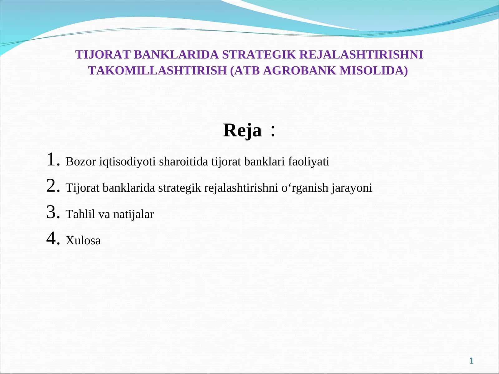 TIJORAT BANKLARIDA STRATEGIK REJALASHTIRISHNI TAKOMILLASHTIRISH