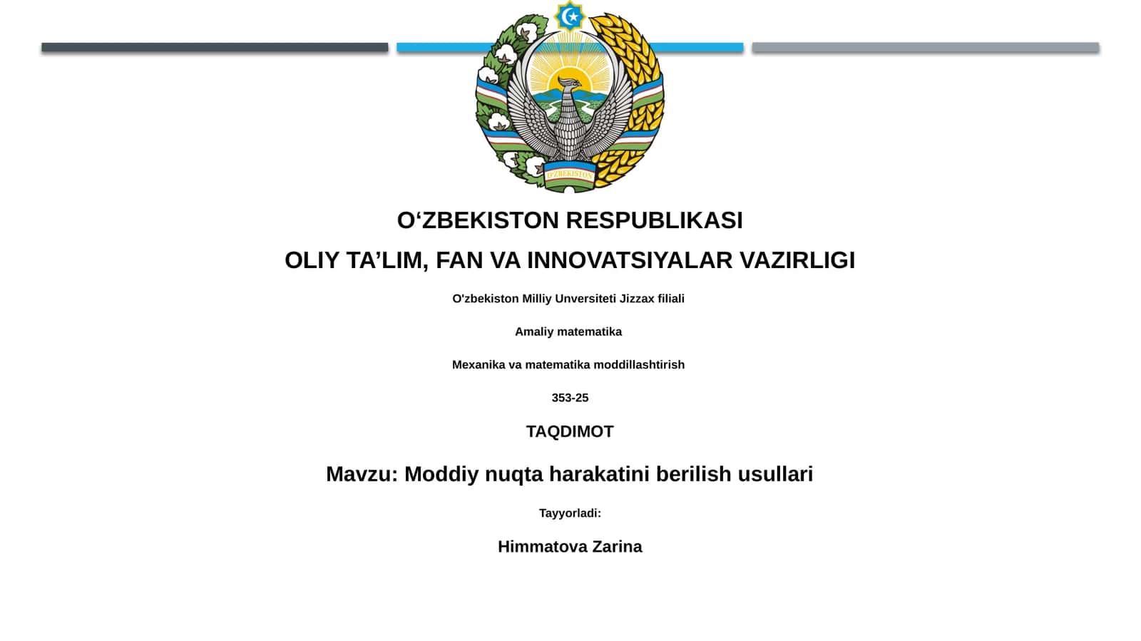 Moddiy nuqta harakatini berilish usullari