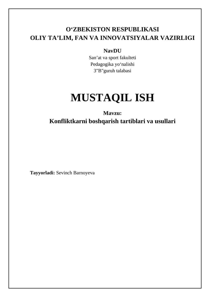 Konfliktkarni boshqarish tartiblari va usullari