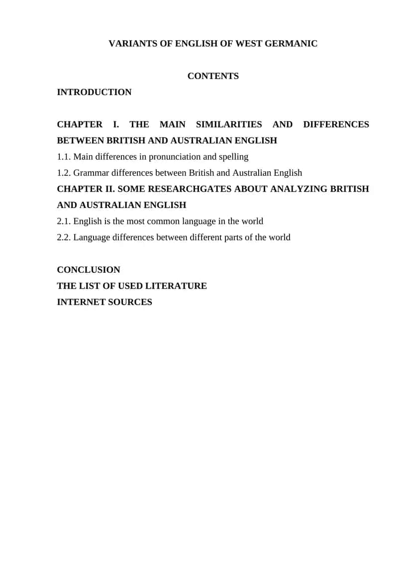 VARIANTS OF ENGLISH OF WEST GERMANIC